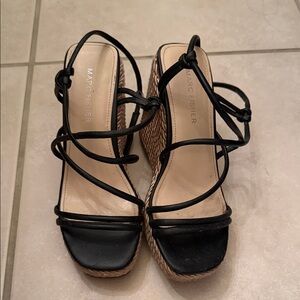 Marc Fisher Black and Tan Wedge Sandals